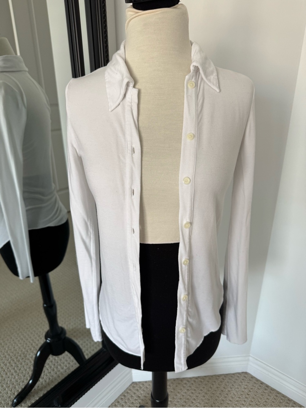 Aritzia White Long Sleeve Button-Up Collared Top